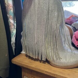 Silver Fringe Rhinestone Boots